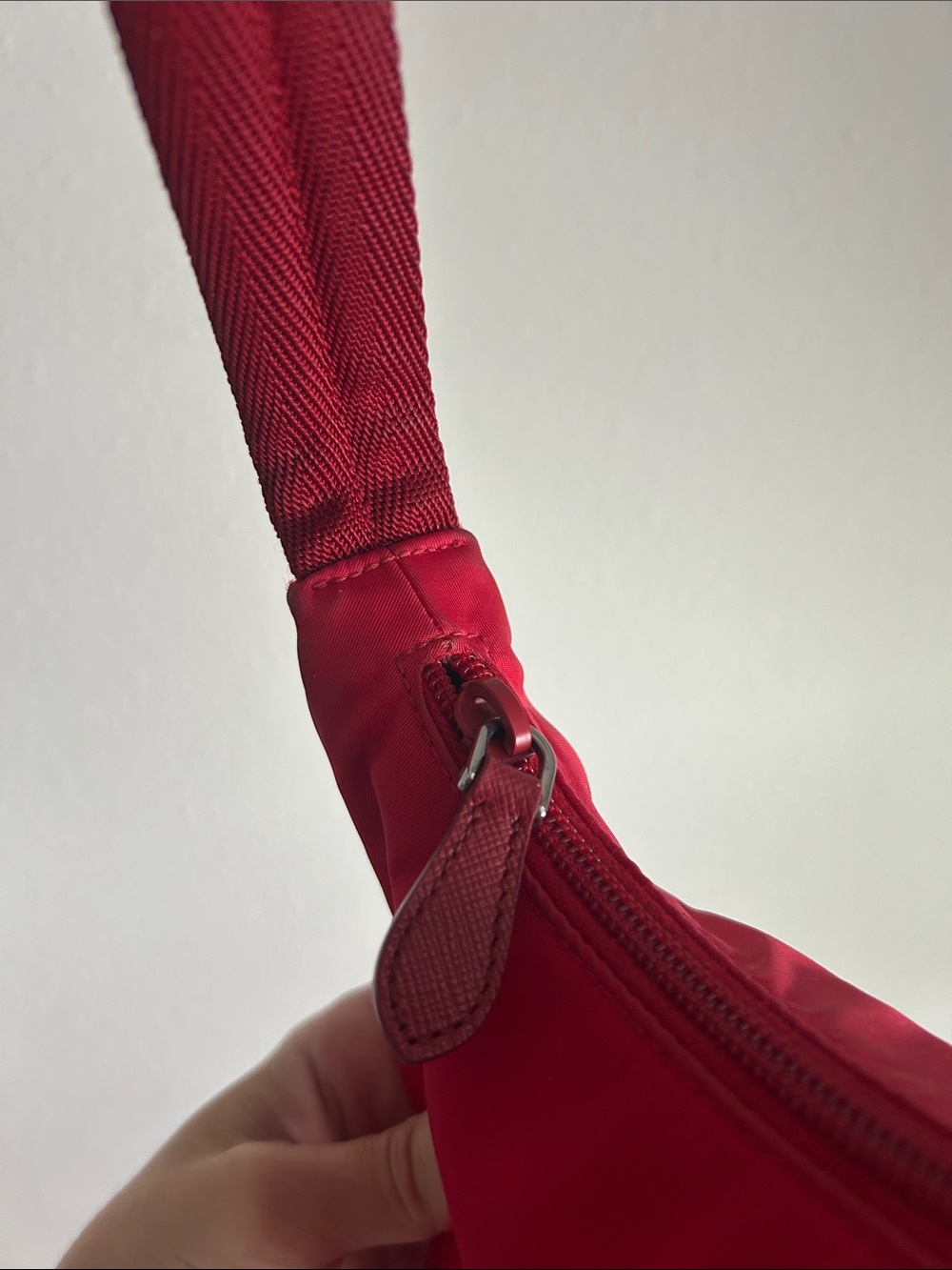 Prada Red Nylon Shoulder Bag with Logo Tag - Picture 3 of 12